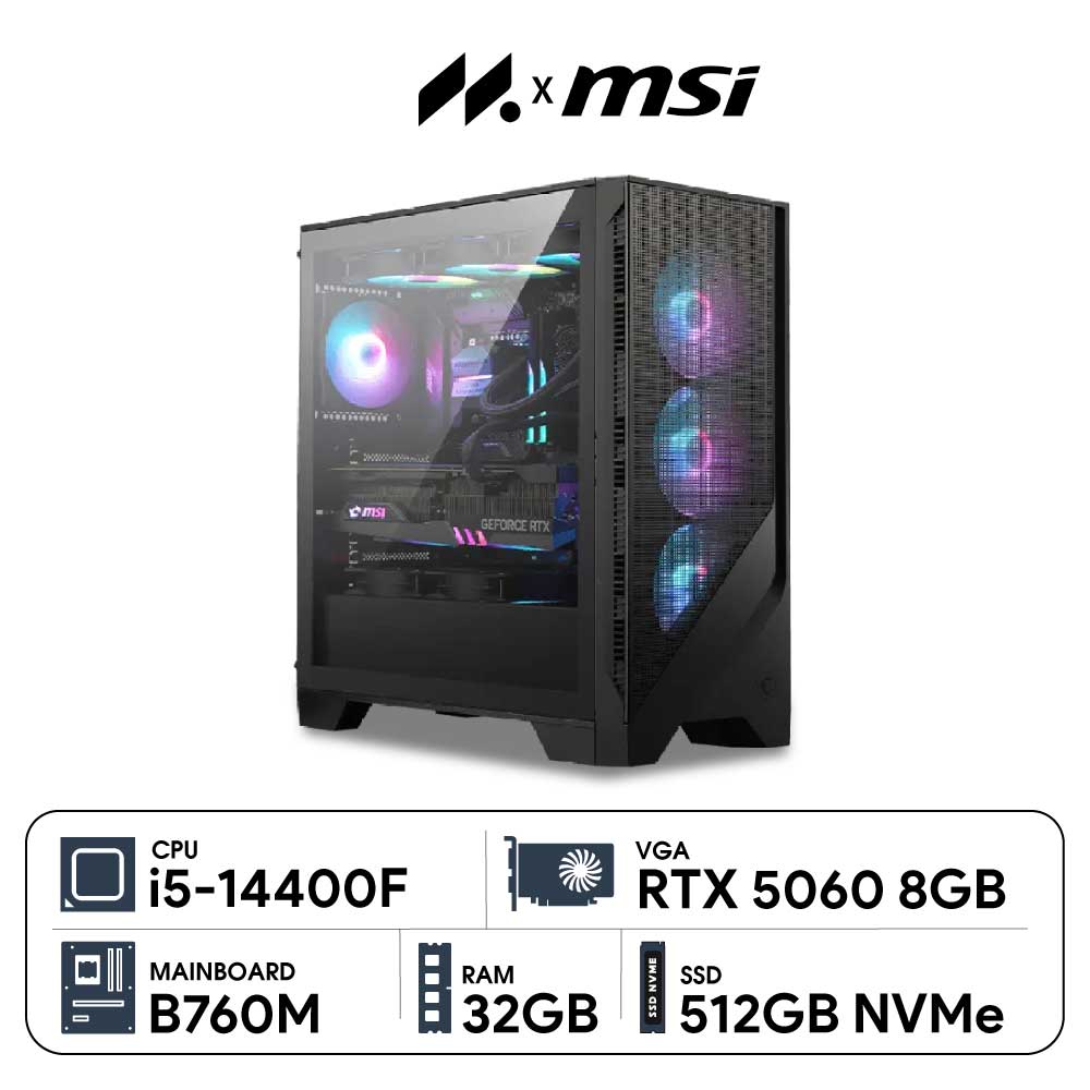 PC MSI i5-5060 (i5-14400F, RTX 5060 OC 8G, Ram 16GB DDR5, SSD 512G, 650W)