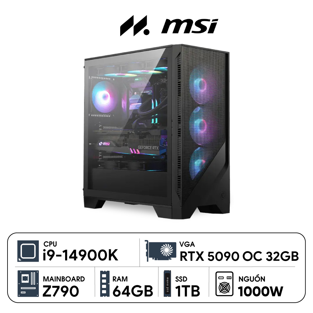 PC MSI i9-5090 (i9-14900K, RTX 5090 32G, Ram 64GB DDR5, SSD 1TB, 1000W)