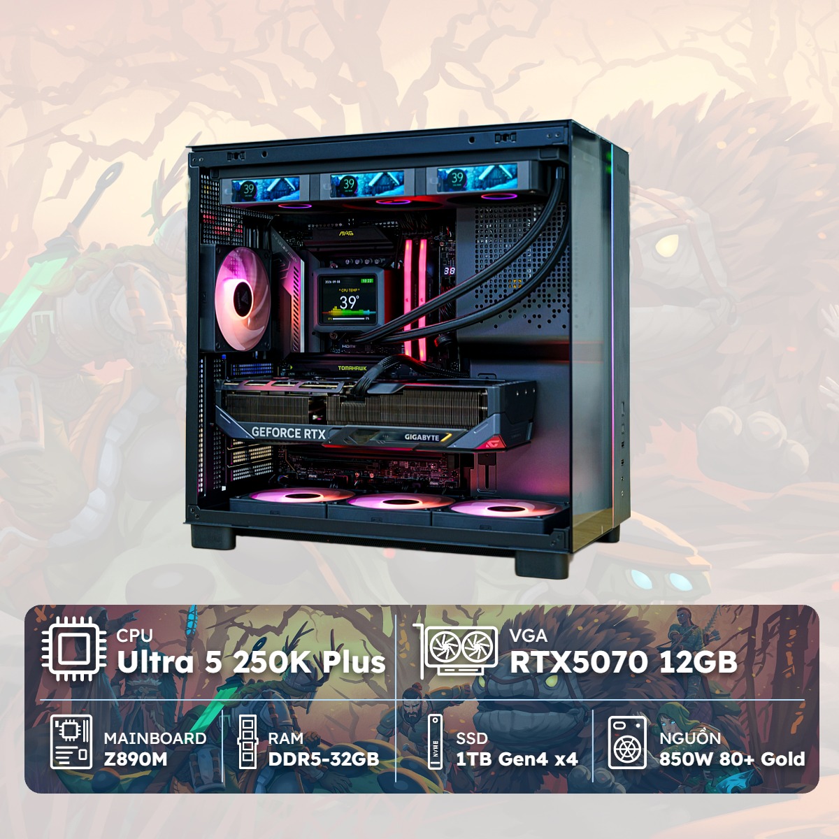PC GAMING U5-5070 ( U5-250K PLUS, RTX 5070 12GB, Ram 32GB, SSD 1TB, 850W)