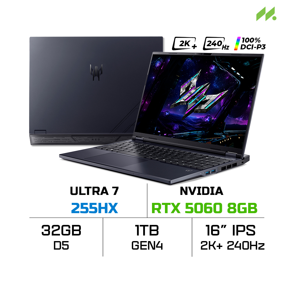 Laptop Acer Predator Helios Neo 16 PHN16-73-757W NH.QVQSV.001 (Ultra 7 255HX, RTX 5060 8GB, RAM 32GB DDR5, SSD 1TB, 16 Inch IPS 240Hz 2K+ DCI-P3 100%)