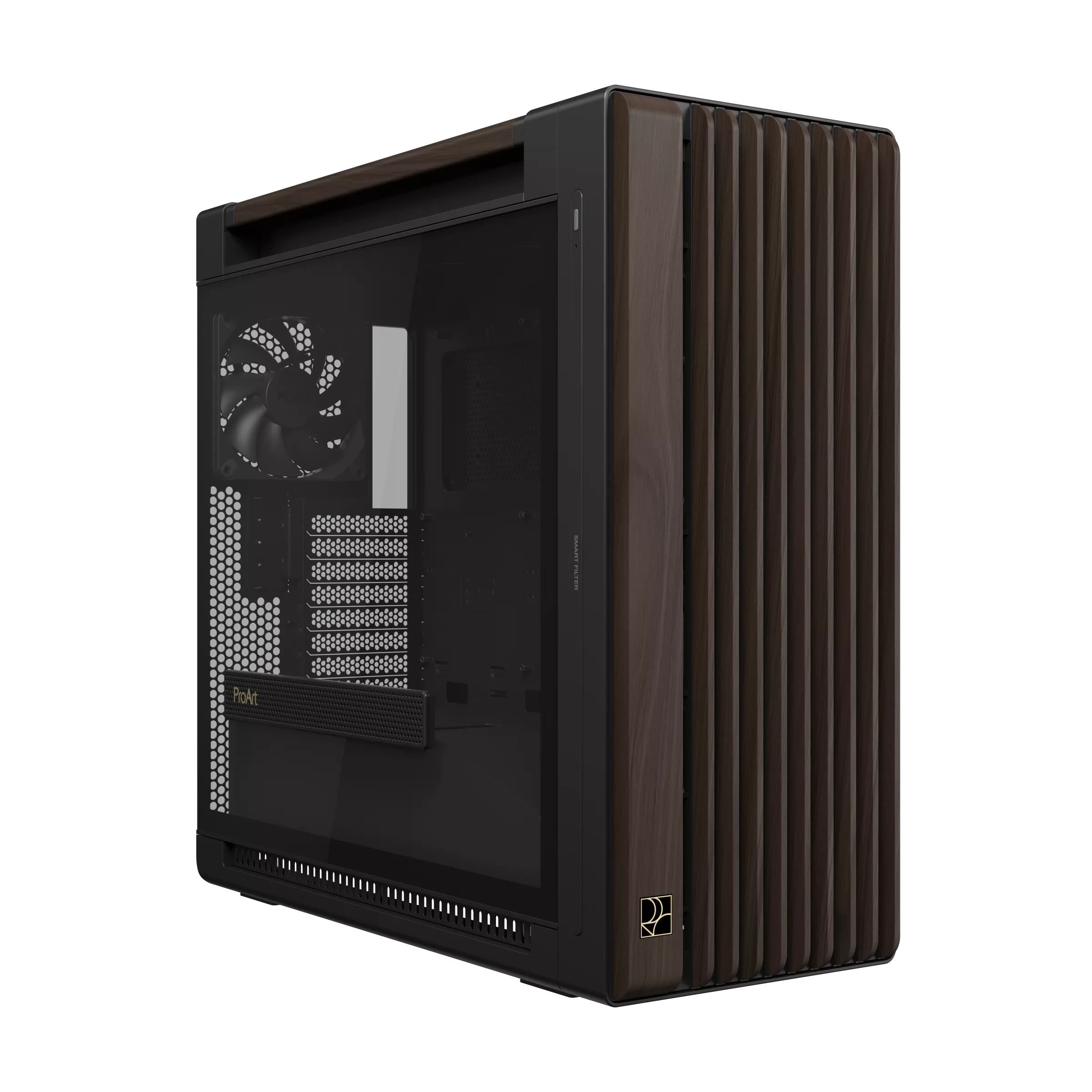 Case máy tính Asus ProArt PA602 Walnut Wood Edition Modern Black Tempered Glass