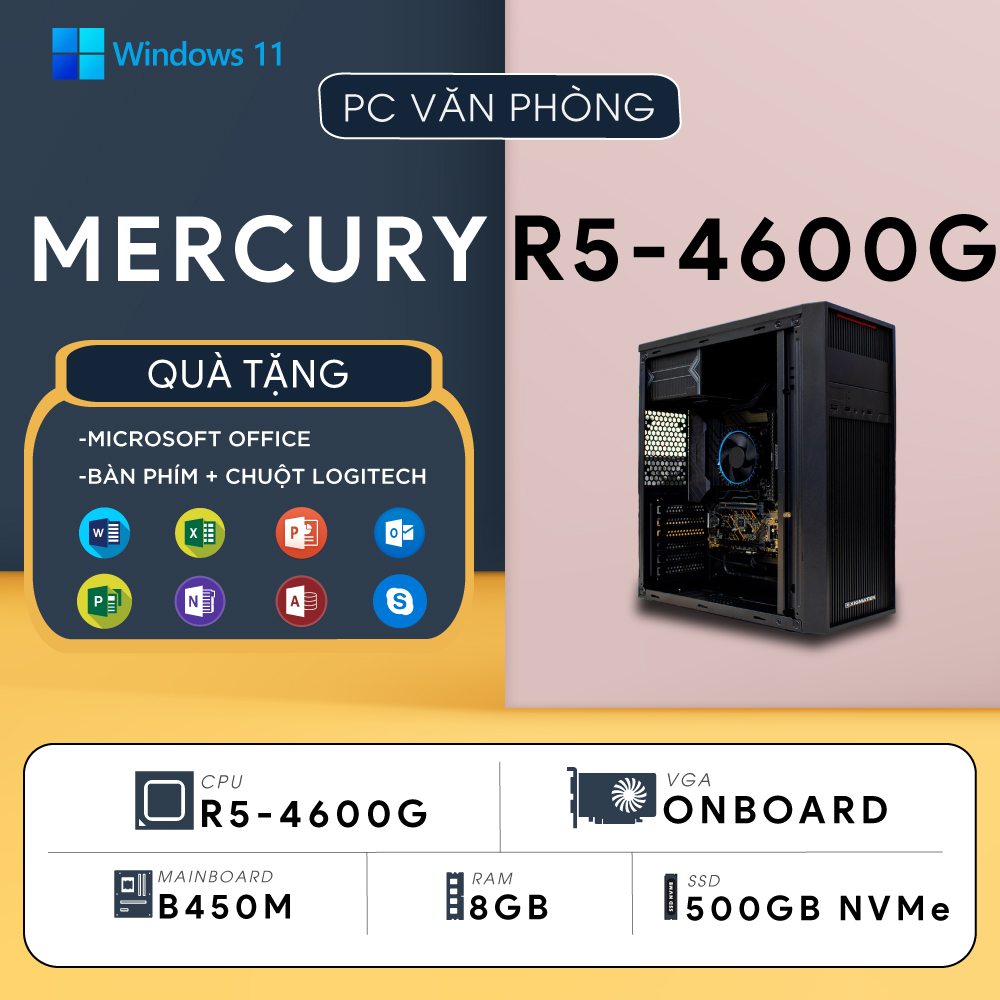 PC ST-MERCURY R5S (Ryzen 5 4600G, Radeon Graphics, Ram 8GB, SSD 500GB, 450W, Win 11)