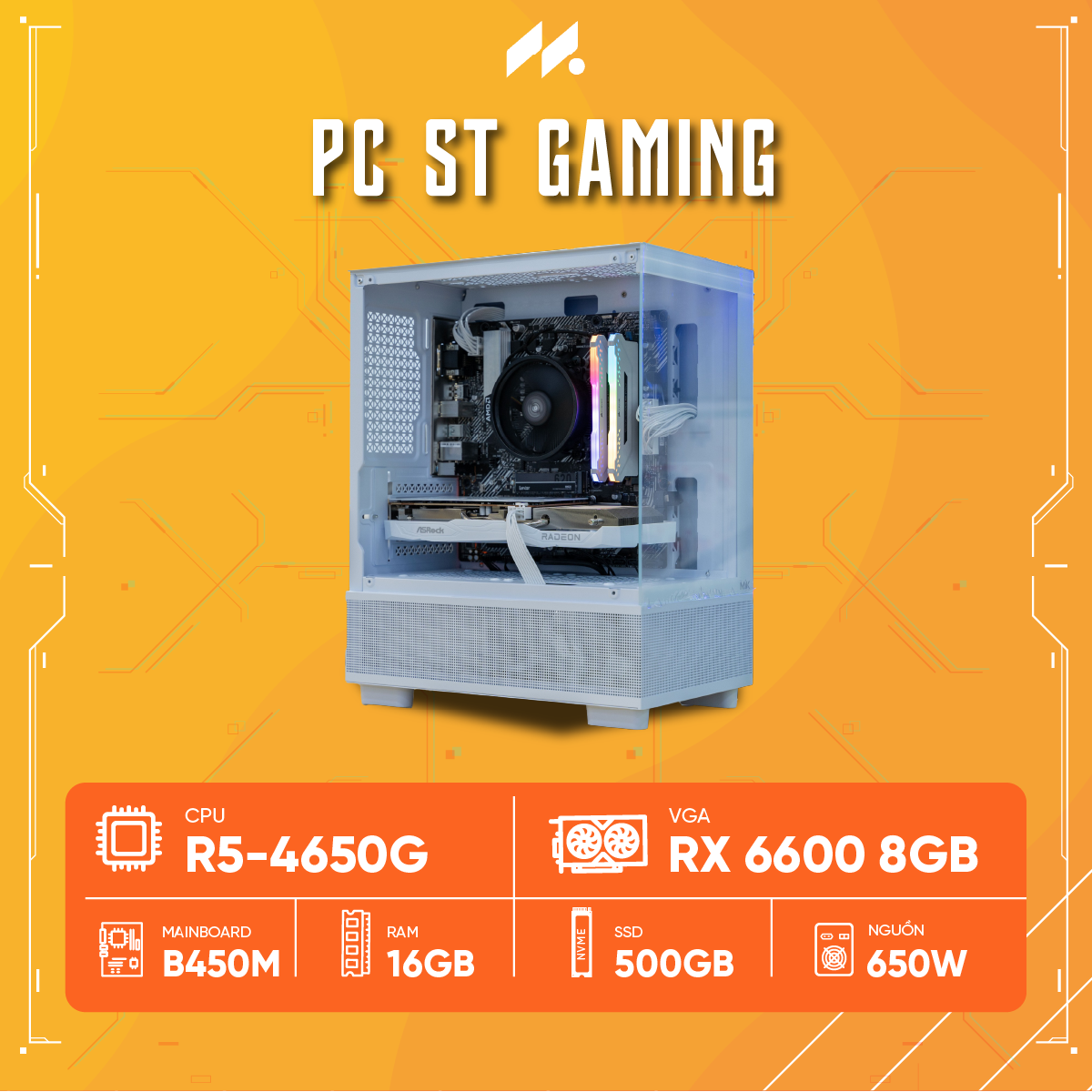PC ST Gaming R5-6600 WHITE ( R5-4650G, RX 6600 8GB, RAM 16GB, SSD 500GB, 650W, WIN11 )