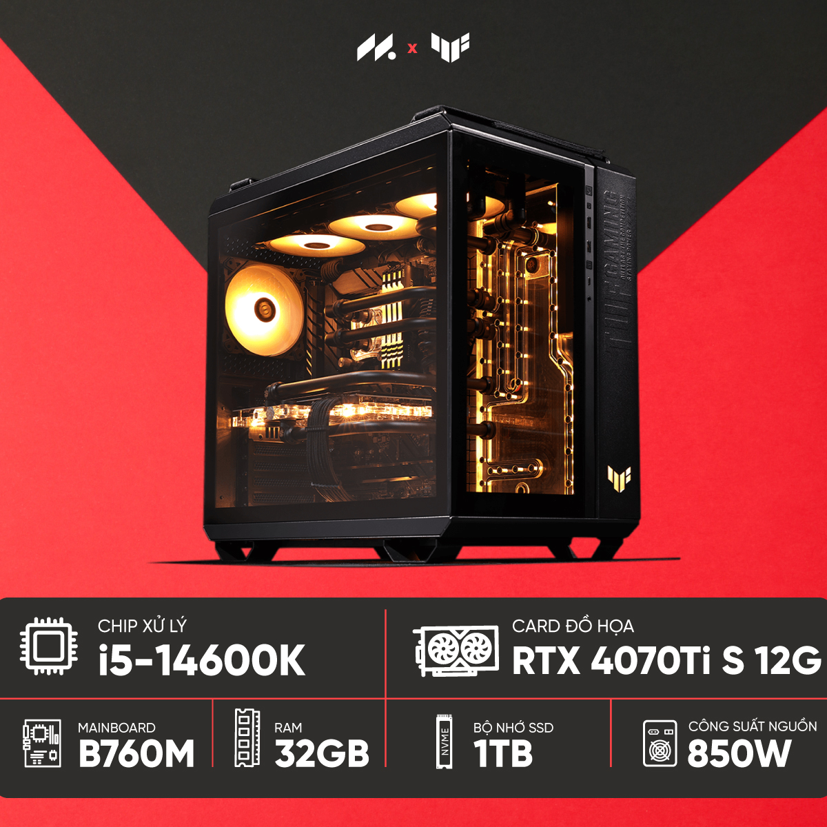 PC GAMING ASUS TUF (i5-14600K, RTX 4070 Ti Super 16G, Ram 32GB, SSD 1TB, 850W)