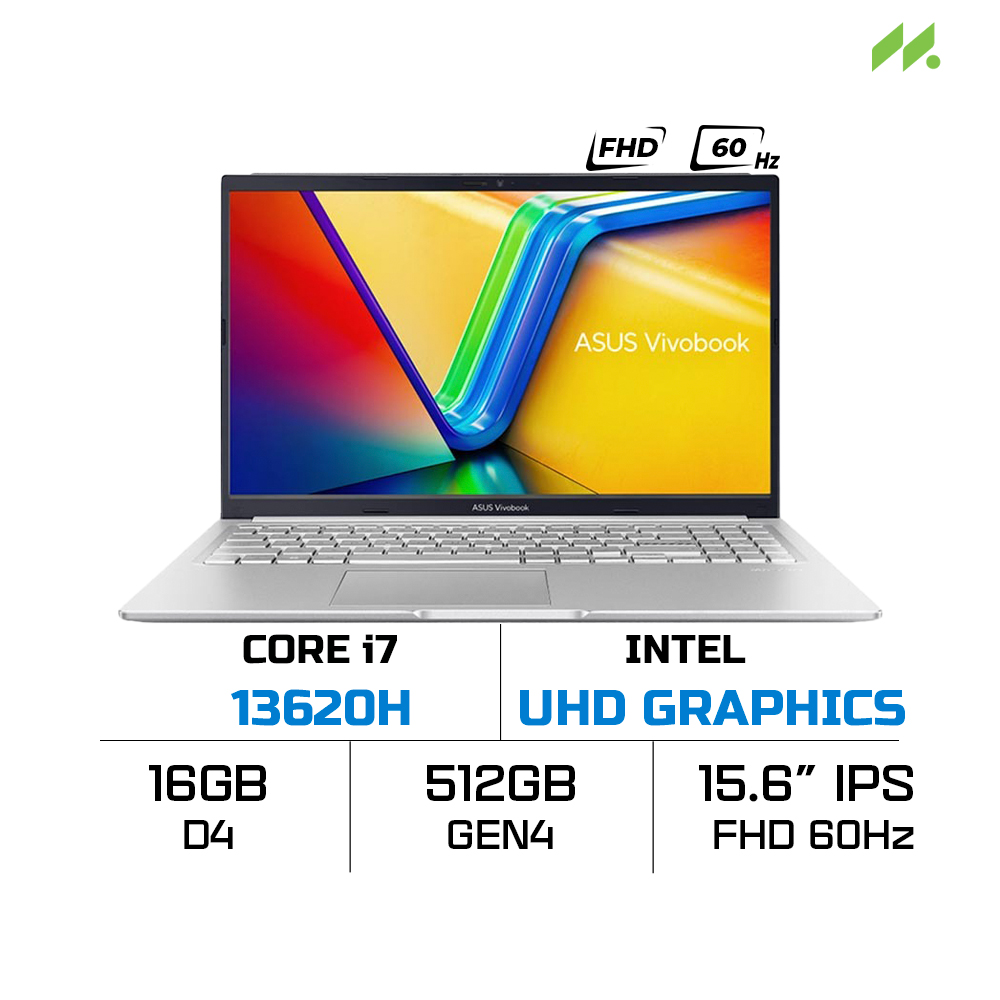 Laptop Asus Vivobook 15 X1502VA-BQ886W (i7-13620H, UHD Graphics, RAM 16GB DDR4, SSD 512GB, 15.6 Inch IPS FHD 60Hz, Win 11)