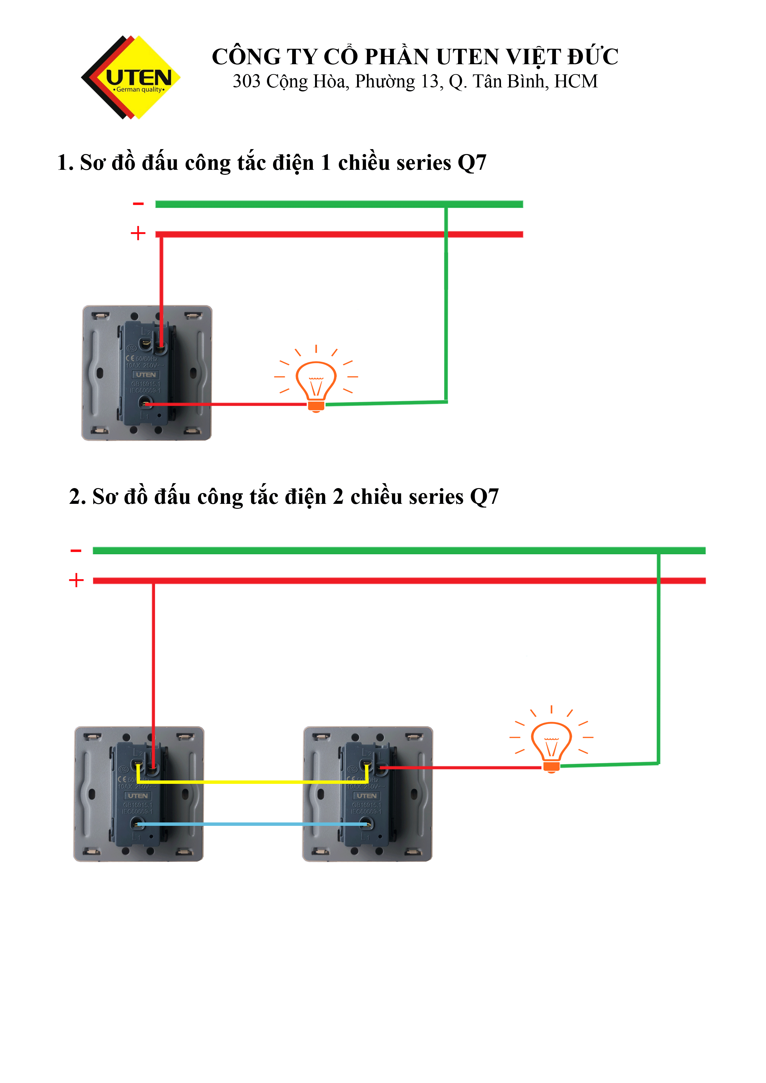 Cách Đấu Công Tắc 1 Chiều Và Công Tắc 2 Chiều Uten Q7 Công Ty Cp Uten Việt - Đức