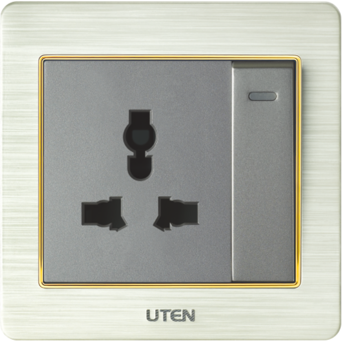 Công tắc đơn 1 chiều + ổ cắm 3 chấu uten V6.0