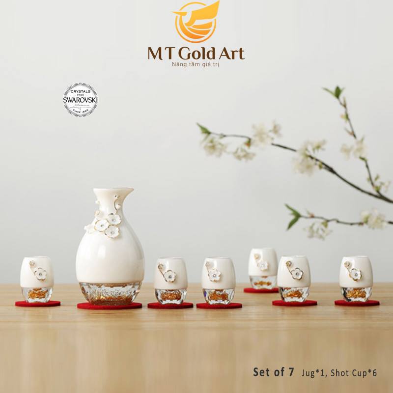 Bộ Bình Ly Sứ Pha lê Swarovski đúc vàng