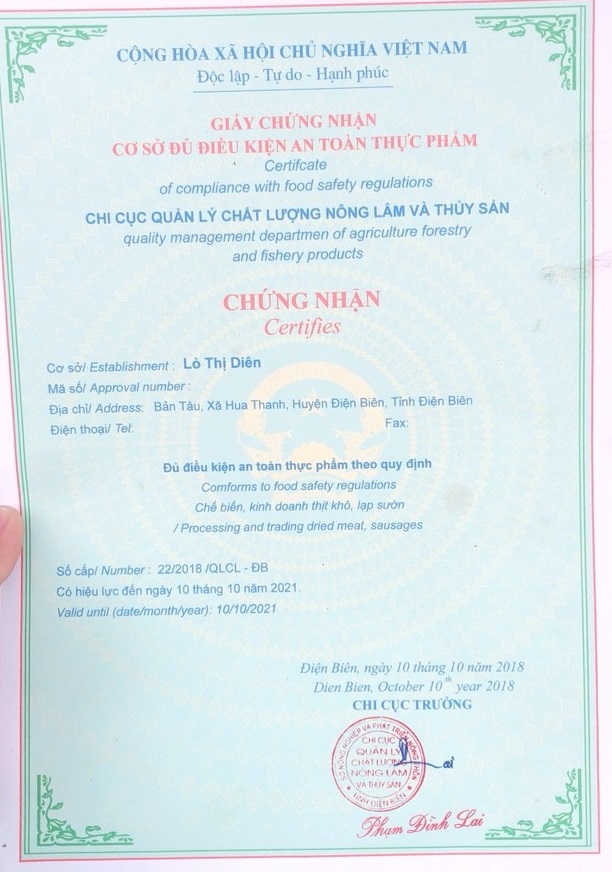 Giấy chứng nhận an toàn thực phẩm do chi cục quản lý chất lượng cấp cho cơ sở