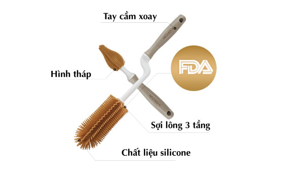 Cấu tạo Bộ cọ rửa bình sữa, núm ti Silicone Mother-K Hàn Quốc