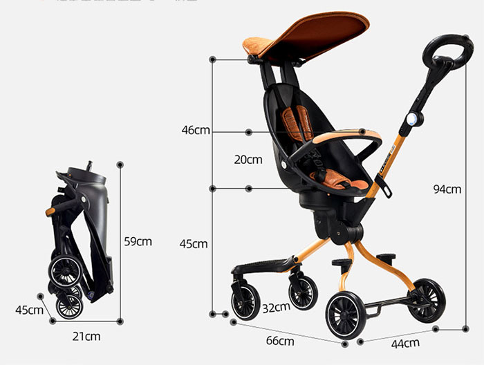 Kích thước xe đẩy Baobaohao V5, ghế ngồi cách sàn 45cm