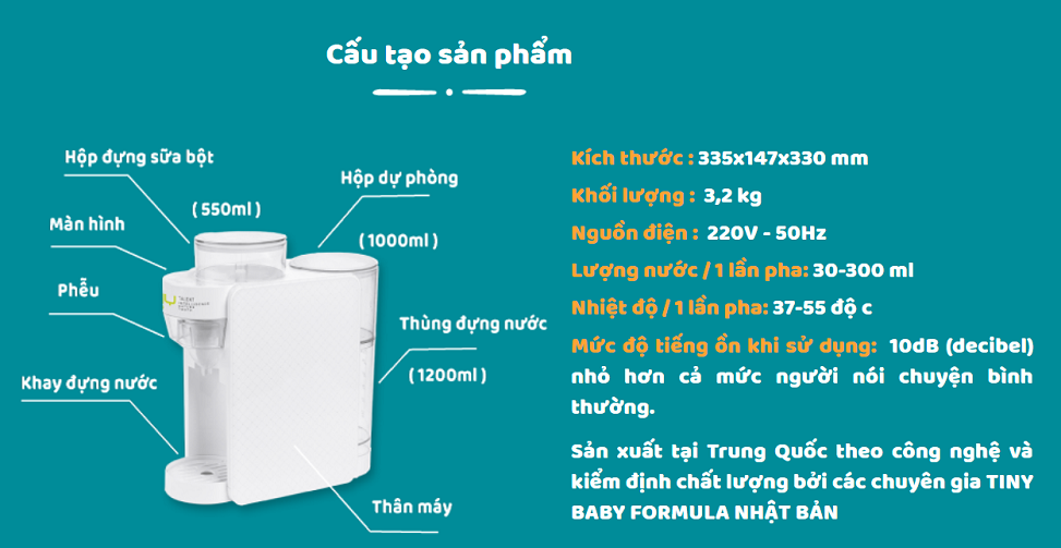 Cấu tạo của Máy pha sữa tự động Tiny Baby Formula