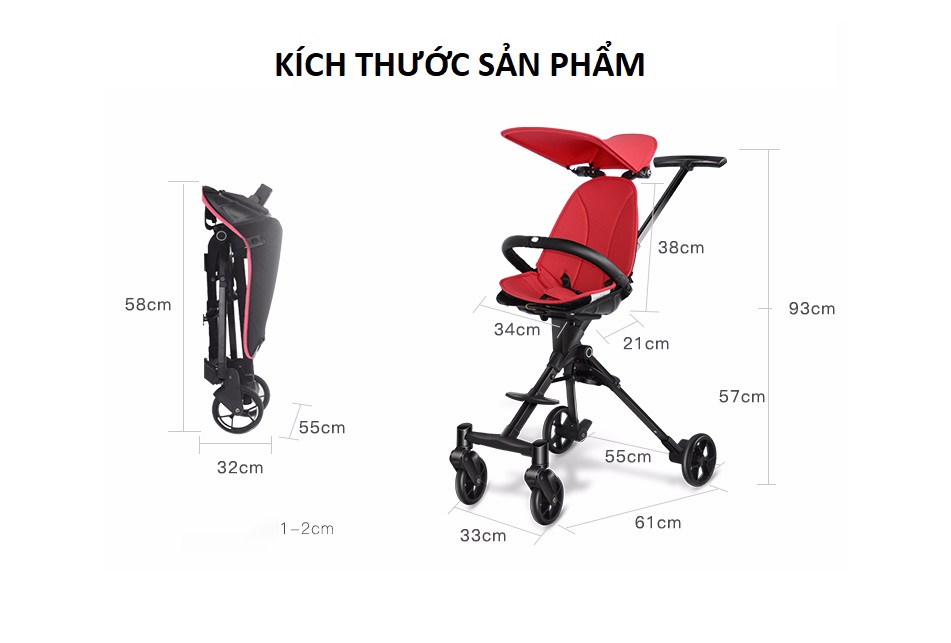 Kích thước xe đẩy gấp gọn Joovy