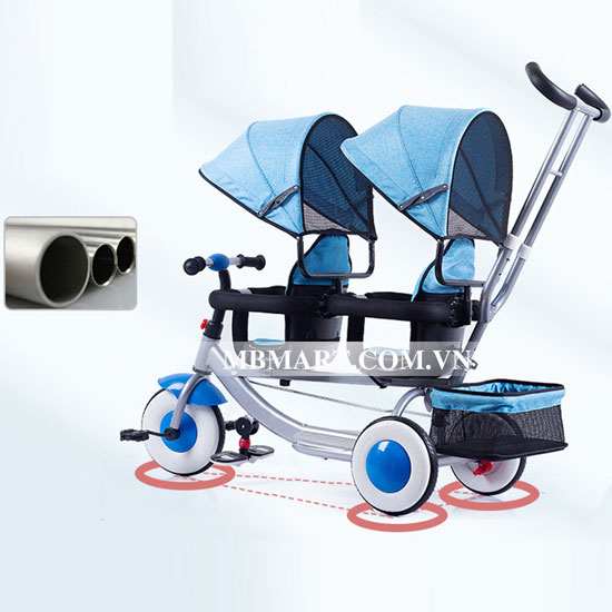 Xe đẩy đôi 3 bánh cho bé có mái che 838A