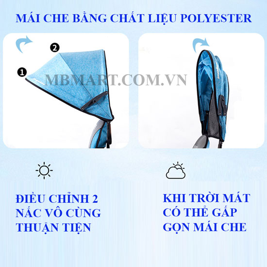Xe đẩy đôi 3 bánh cho bé có mái che 838A