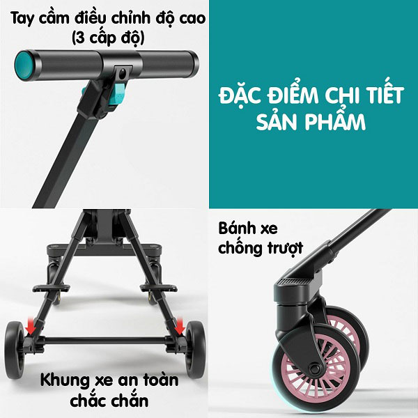 Giảm xóc, bánh chống trơn trượt kết hợp khung xe chắc khỏe