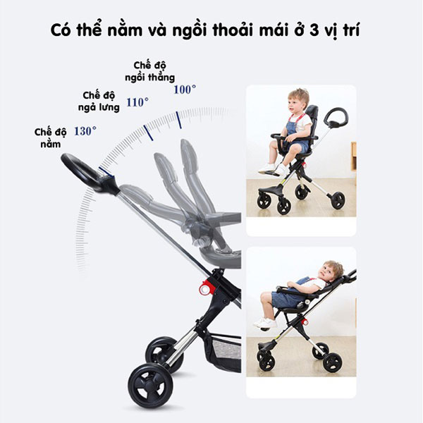 Xe đẩy du lịch duy nhất điều chỉnh được 3 tư thế ngồi, nằm và ngả