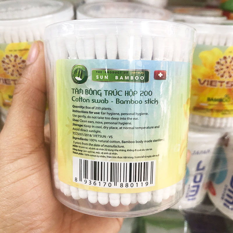 Tăm bông ráy tai người lớn thân trúc Việt Sun (200 que)