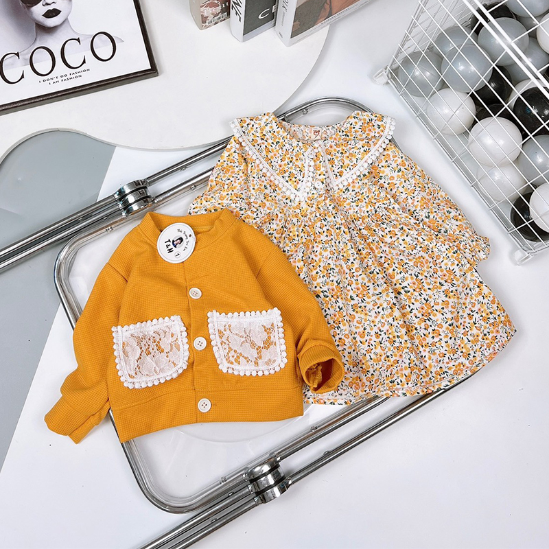 Váy dài tay Bé Gái Pika kids  Váy cho bé gái chất liêu thô hoa nhí cho bé  38 tuổi