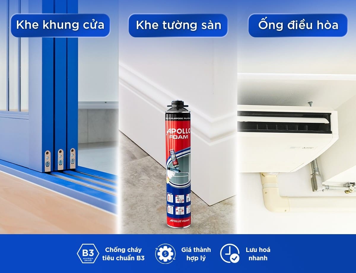 Tìm nhà cung cấp keo bọt nở Apollo Foam cho dự án lắp đặt cửa – Vách kỹ thuật – Cơ điện