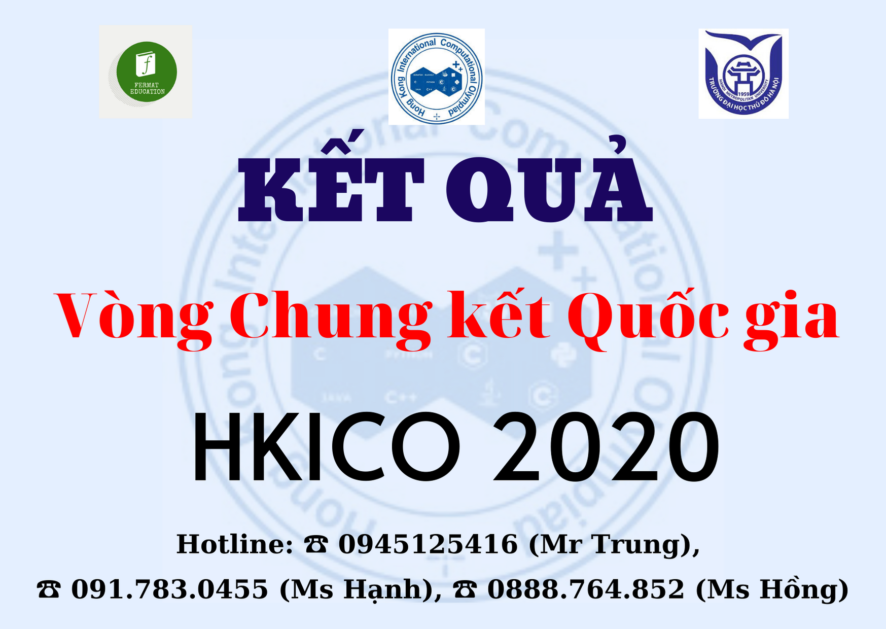 KẾT QUẢ XẾP GIẢI VÒNG CHUNG KẾT QUỐC GIA KỲ THI OLYMPIC TIN HỌC QUỐC TẾ HKICO 2020