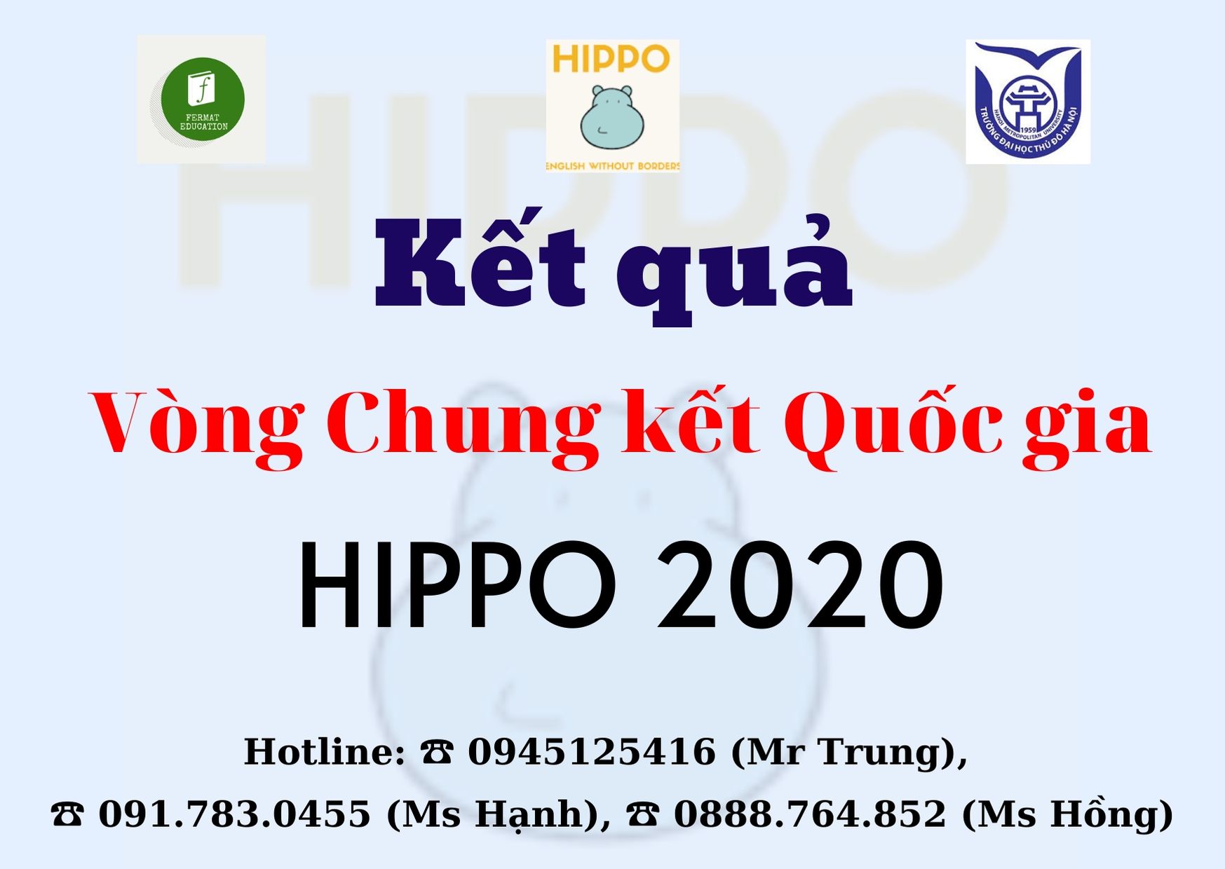 KẾT QUẢ VÒNG CHUNG KẾT QUỐC GIA KỲ THI OLYMPIC TIẾNG ANH QUỐC TẾ HIPPO  2020