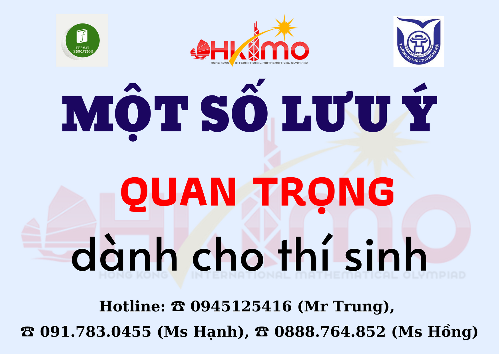 Một số lưu ý quan trọng dành cho thí sinh