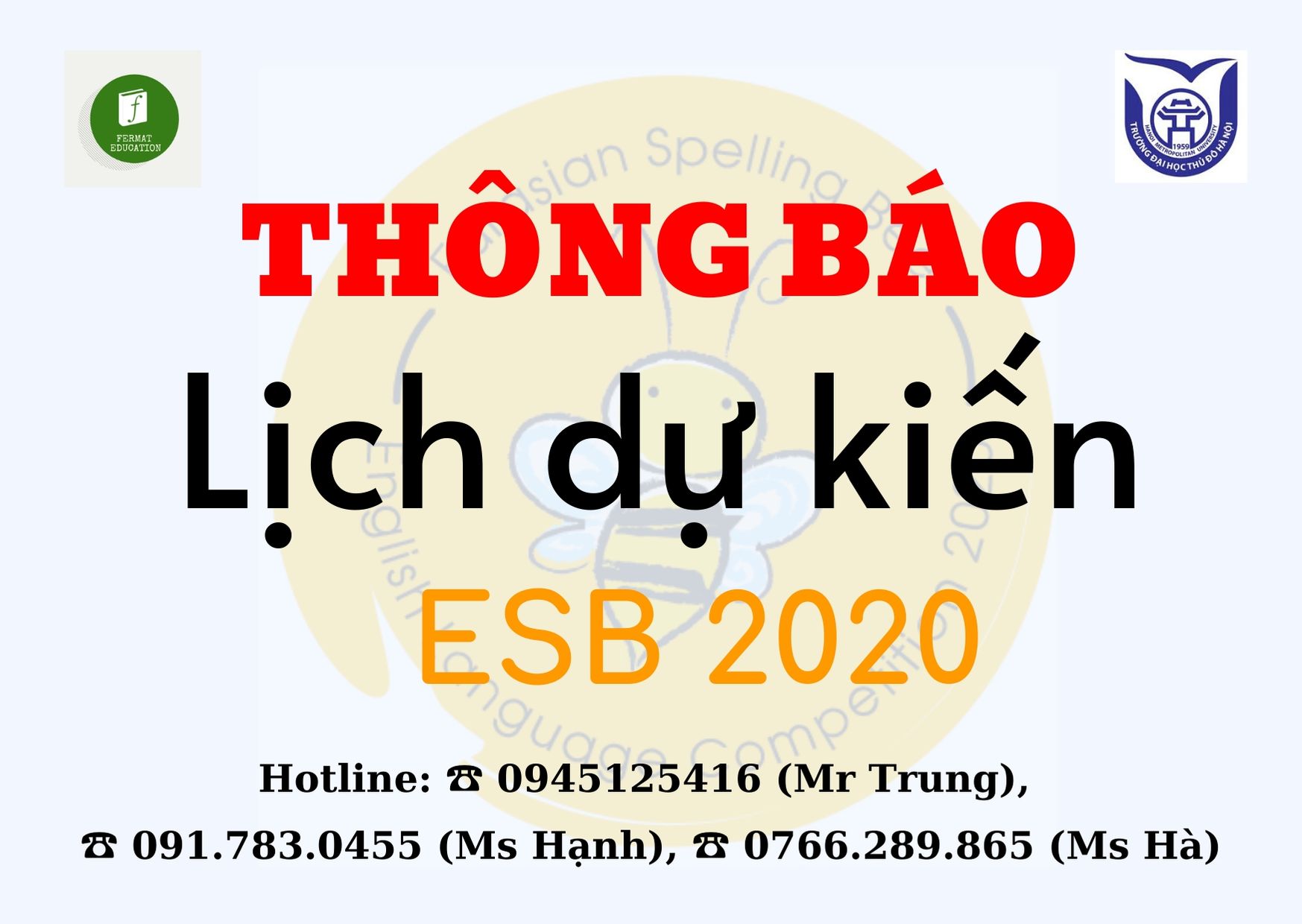 THÔNG BÁO LỊCH DỰ KIẾN ESB 2020