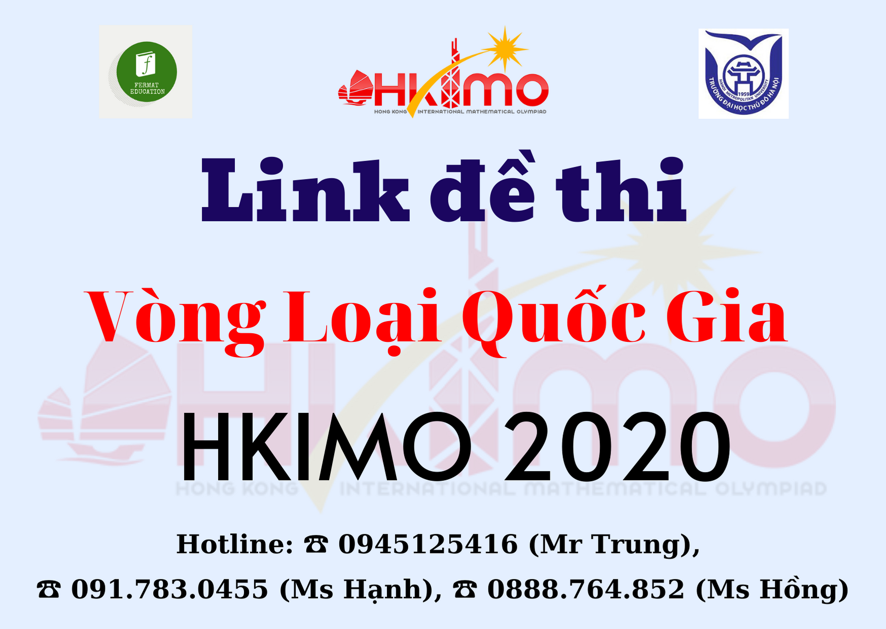 Hướng dẫn thi Vòng loại quốc gia kỳ thi Olympic Toán học HKIMO 2020