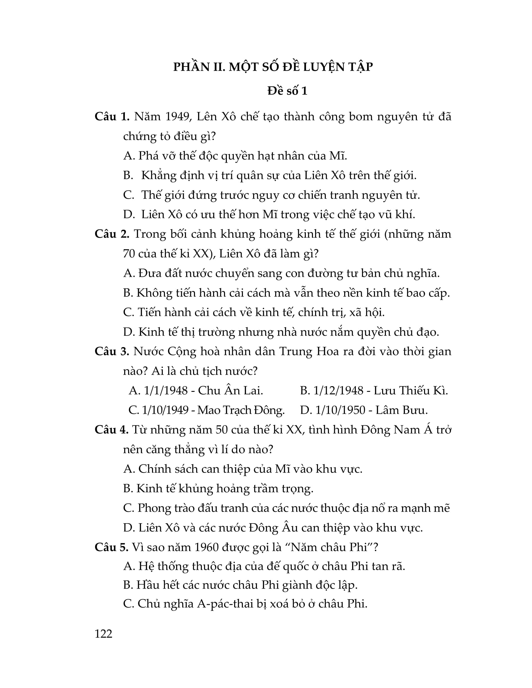 Đề thi thử môn Lịch sử theo đúng cấu trúc đề minh hoạ của Sở GDĐT Hà Nội năm học 2019-2020