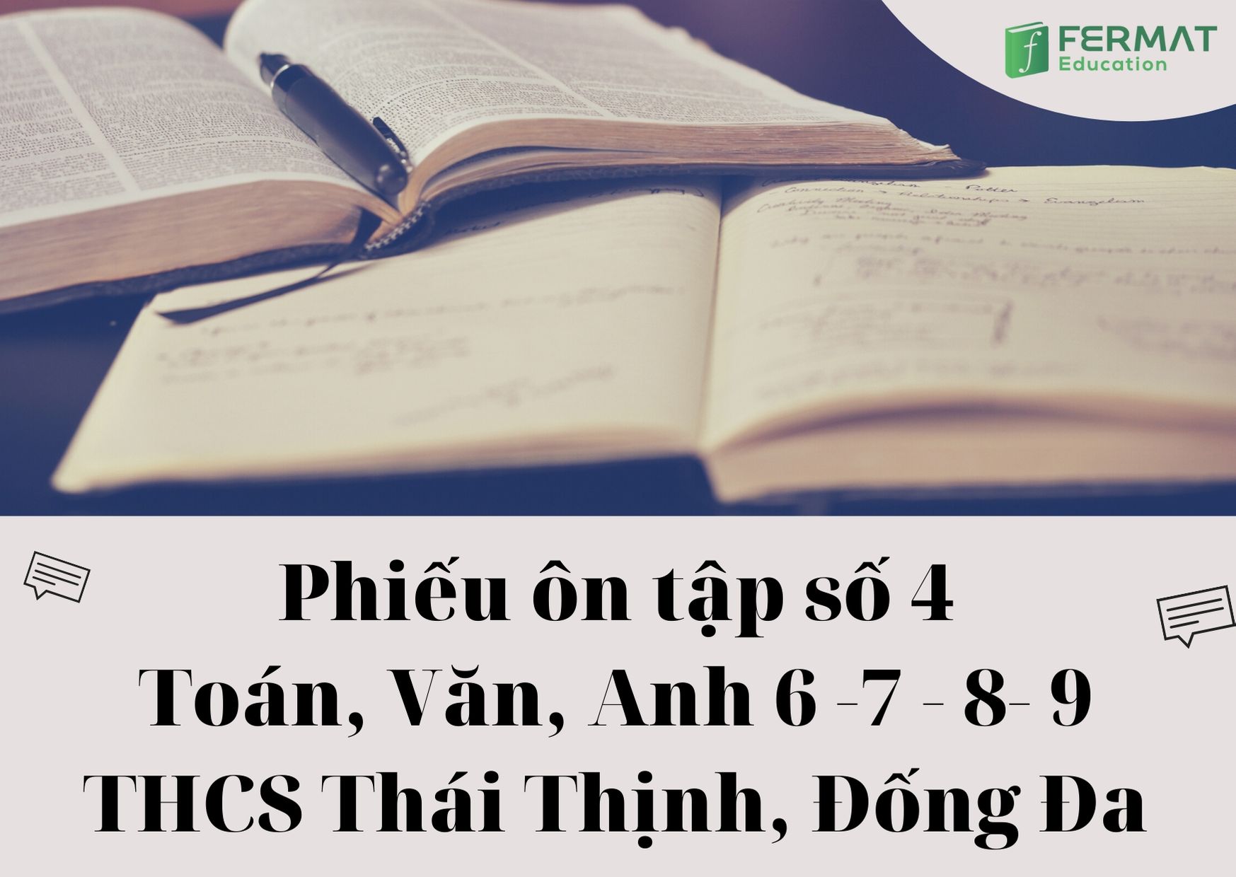 Phiếu bài tập ôn tập số 4 lớp 6, 7, 8, 9 môn Toán, Ngữ văn và Tiếng Anh trường THCS Thái Thịnh