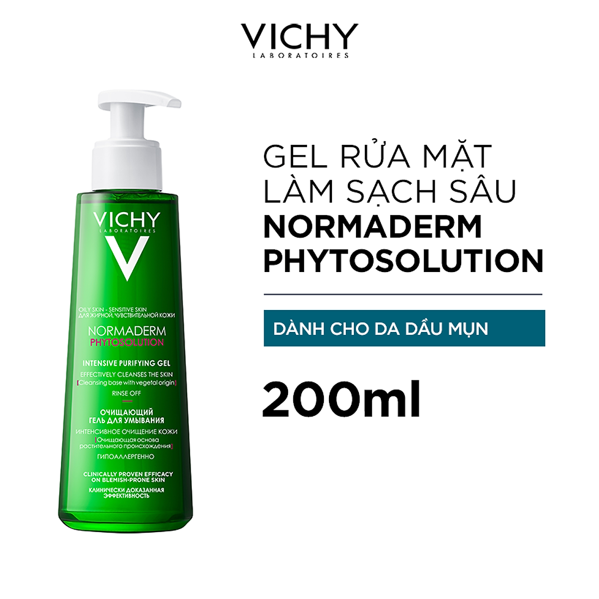 Sữa rửa mặt dạng gel làm sạch sâu giảm bã nhờn Vichy Normaderm Phytosolution 200ml