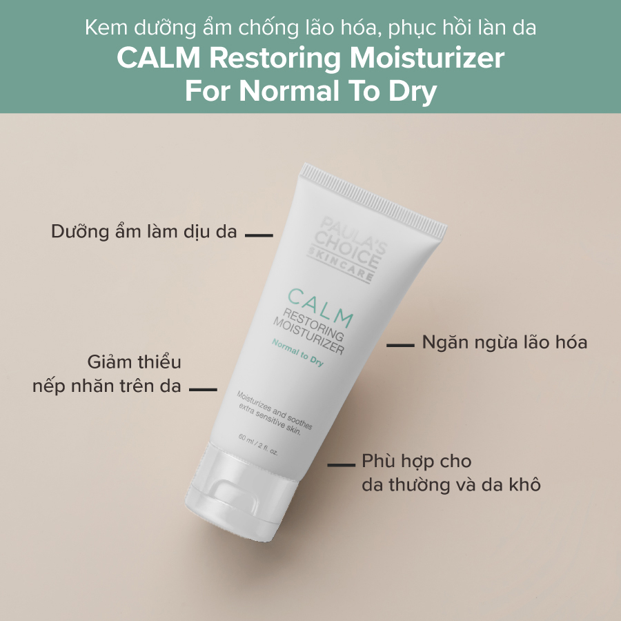 Kem dưỡng ẩm chống lão hóa, phục hồi làn da nhạy cảm, Da thường, da khô Paula's Choice Calm Restoring Moisturizer Normal to Dry 60ml