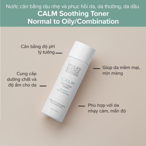 Toner dịu nhẹ và phục hồi da, Da thường, da dầu Paula's Choice Calm Soothing Toner Normal to Oily/Combination 118ml