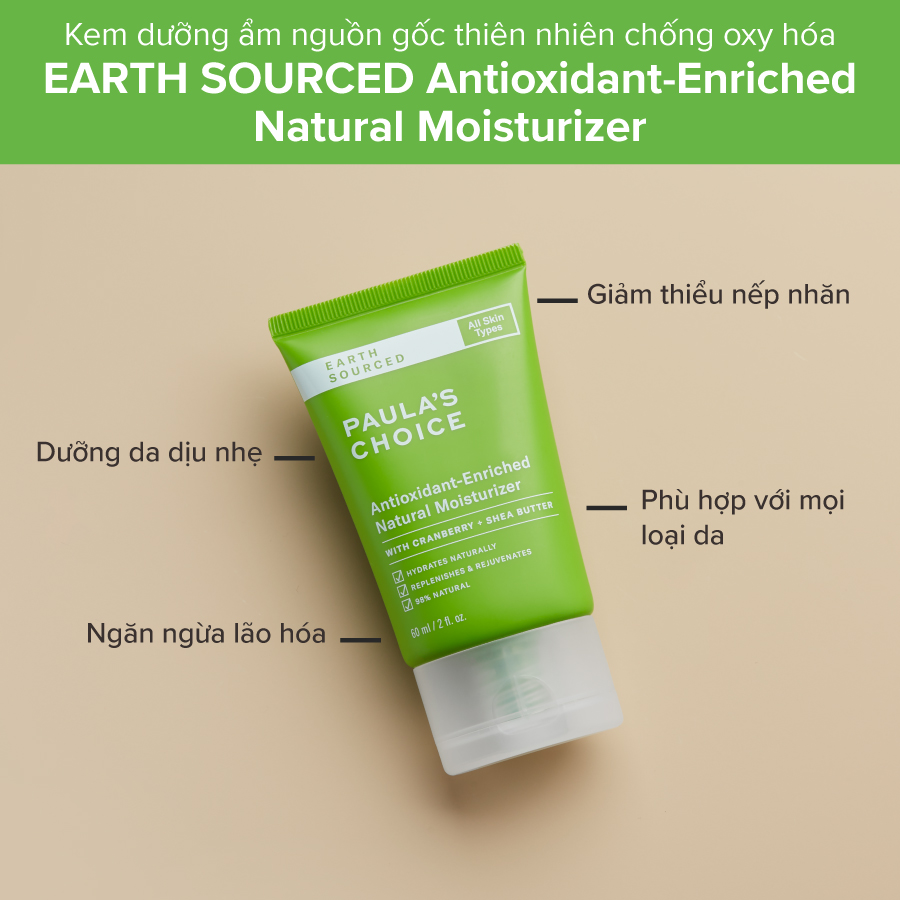 Kem dưỡng ẩm nguồn gốc thiên nhiên chống oxy hóa Paula's Choice Earth Sourced Antioxidant Enriched Natural Moisturizer 60ml