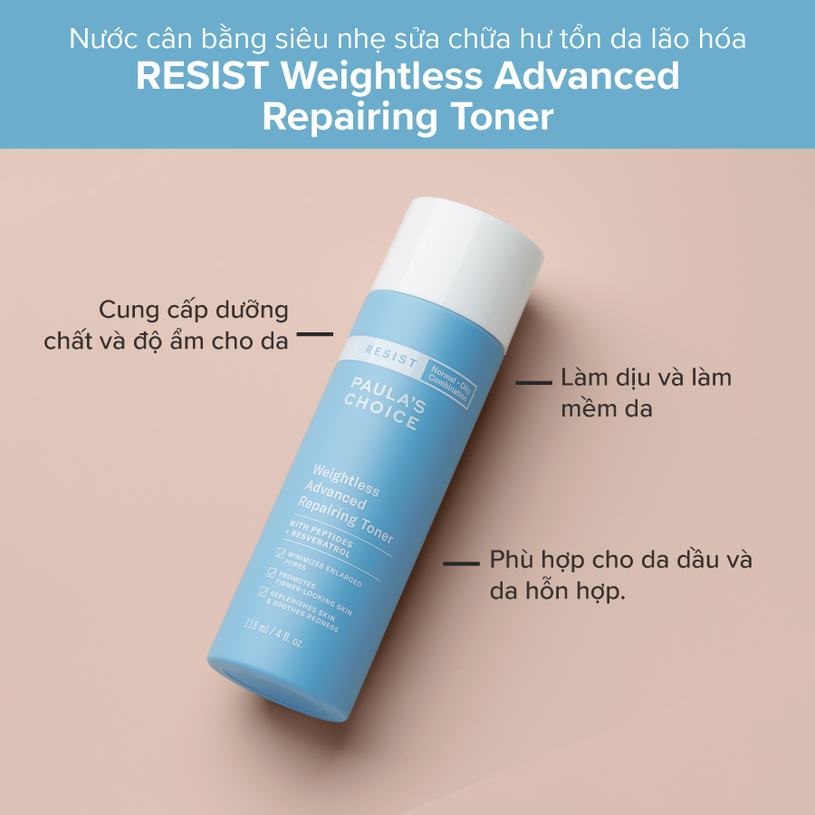 Toner siêu nhẹ cho da dầu và lão hóa Resist Weightless Advanced Repairing Toner 118ml