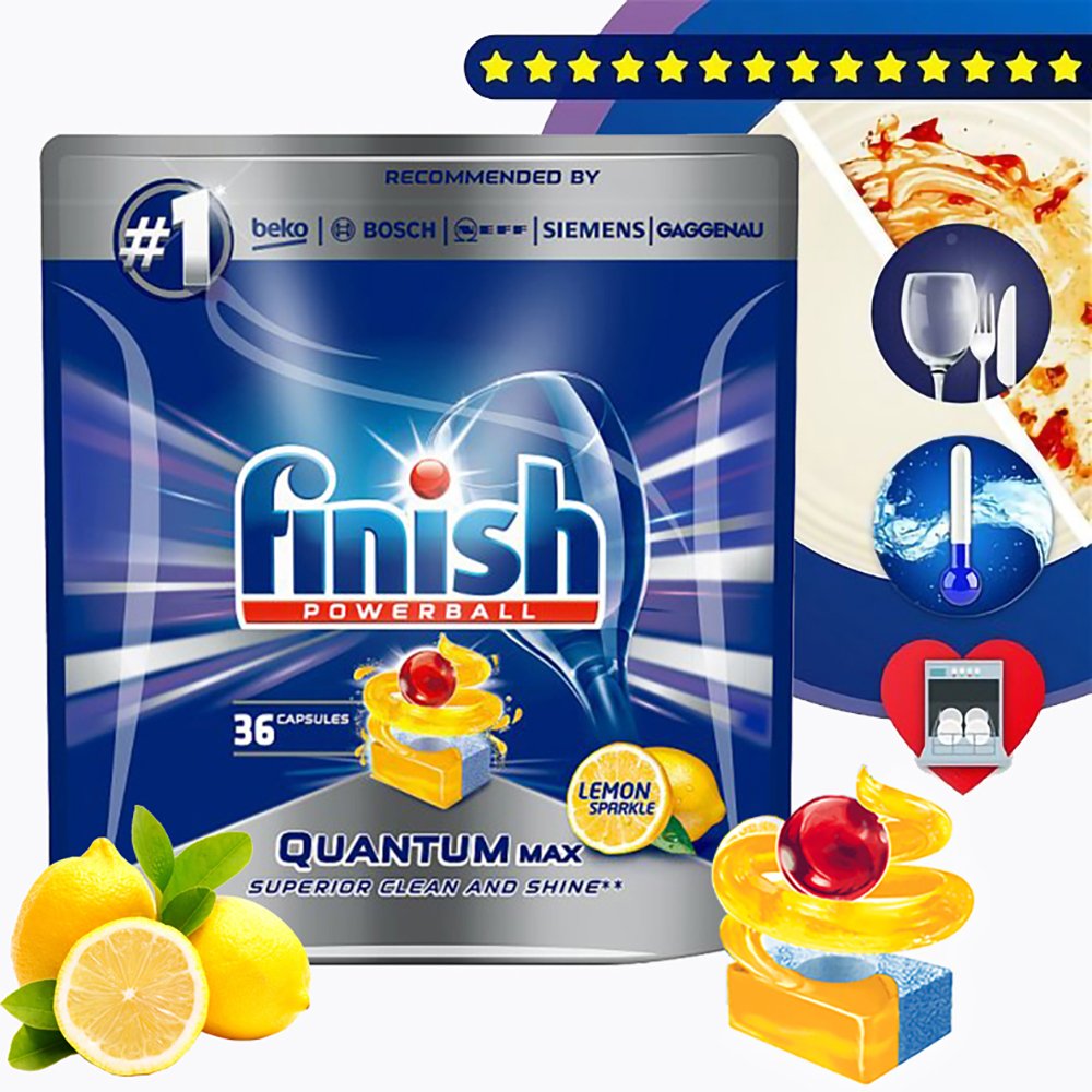 Viên rửa chén bát Finish Quantum Max 36 viên Lemon