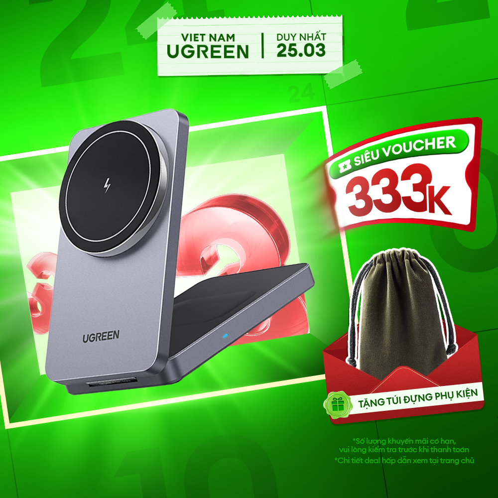 Đế sạc không dây từ tính 2 in 1 Ugreen - 7.5 W - 20W (45056)