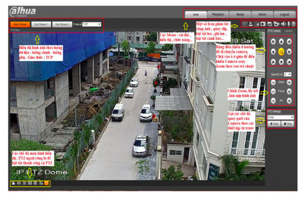 Giao diện chính trong phần cài đặt camera ptz Dahua