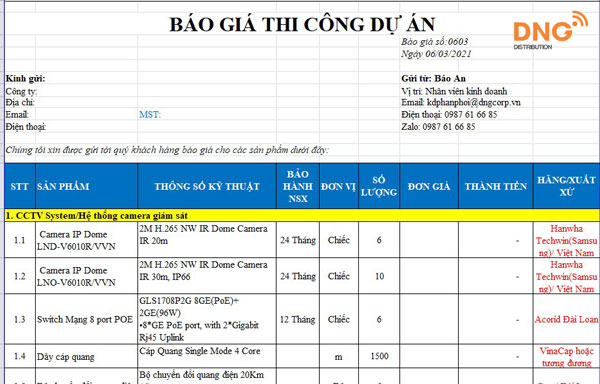 DNG là đơn vị báo giá thi công dự án hệ thống camera quan sát Wisenet giá tốt