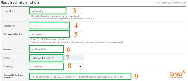 Nhập thông tin trong khi tạo host Wisenet