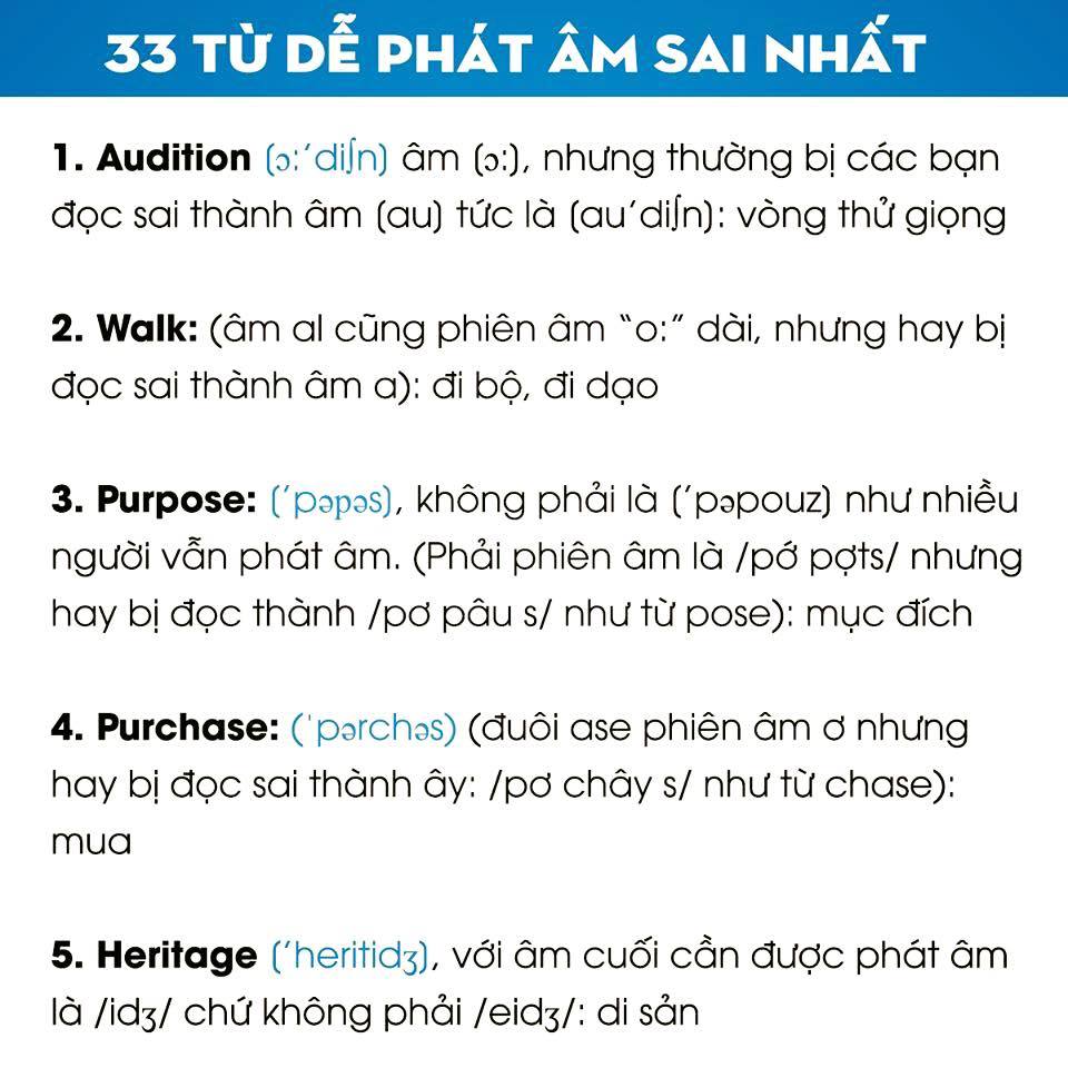 33 TỪ VỰNG DỄ PHÁT ÂM SAI
