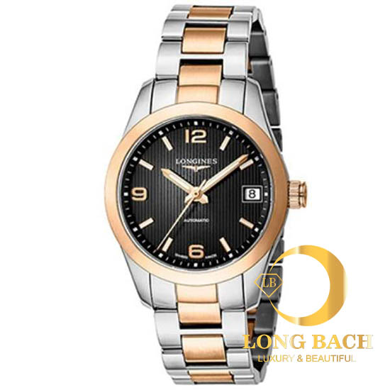 lbwm ĐỒNG HỒ NỮ LONGINES L23855567 MÁY CƠ MẠ VÀNG HỒNG MẶT ĐEN CÁ TÍNH L2.385.5.56.7