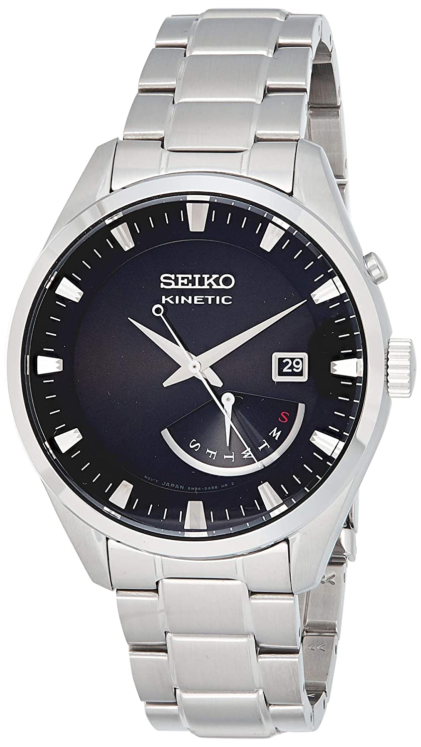 lbwm ĐỒNG HỒ NAM SEIKO KINETIC SRN045P1 MÁY PIN DÂY KIM LOẠI MẶT ĐEN