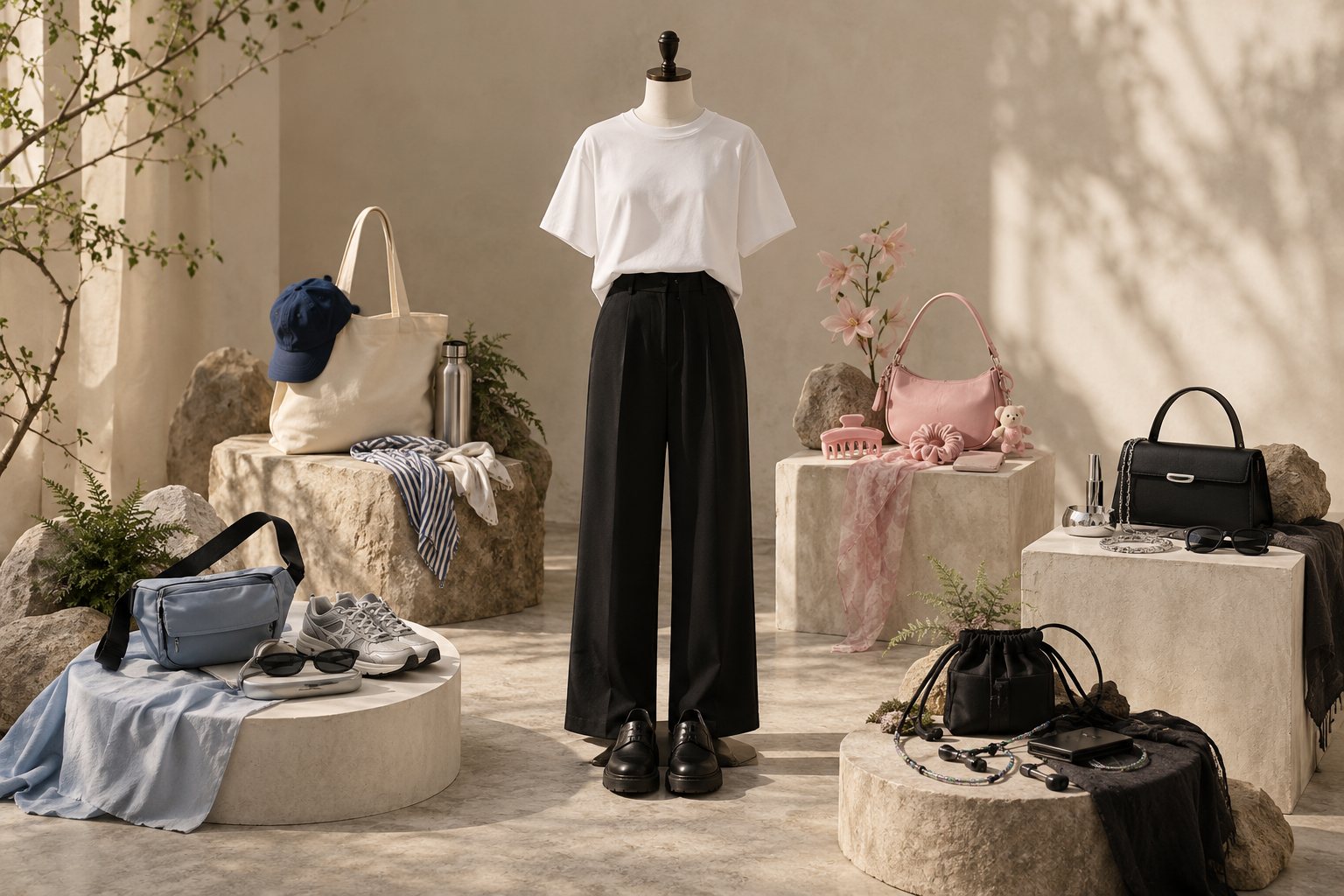 Một outfit cơ bản, 5 mood khác nhau chỉ nhờ phụ kiện