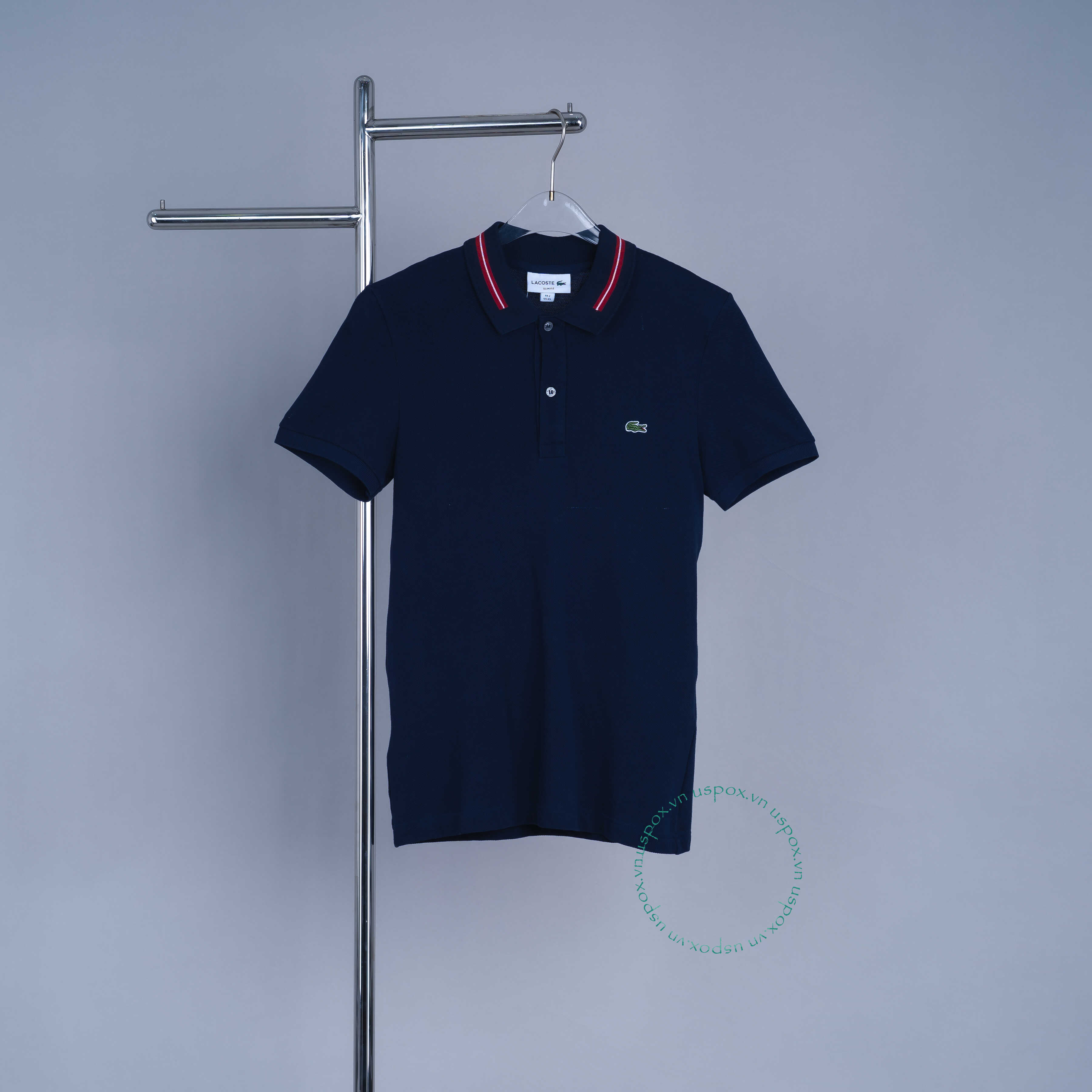 Lacoste Polo Striped Accents Cotton Pique Navy Blue (form Âu