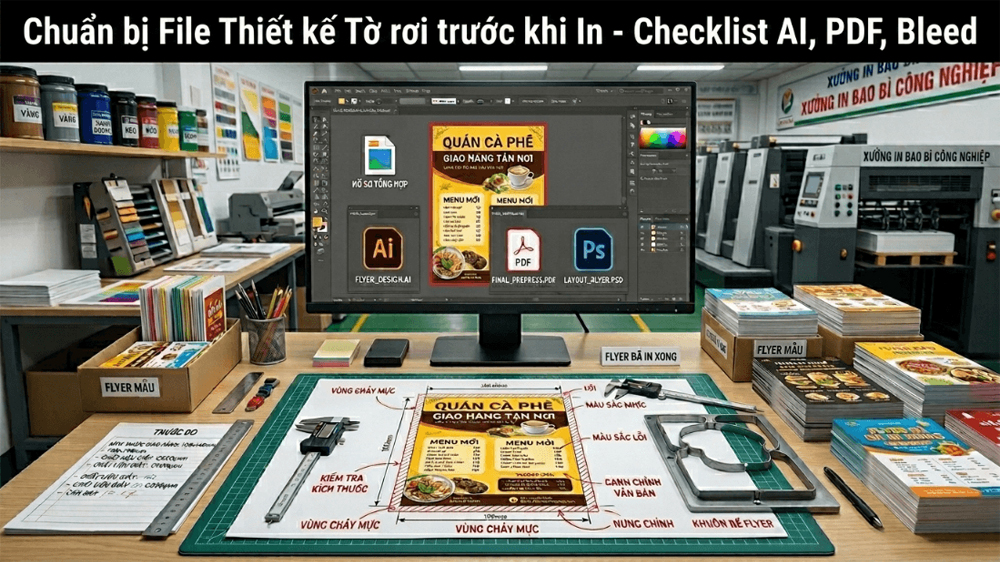 Chuẩn Bị File Thiết Kế Tờ Rơi Trước Khi In - Checklist AI, PDF, Bleed