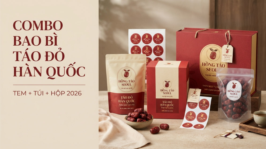 Combo Bao Bì Táo Đỏ Hàn Quốc: Tem + Túi + Hộp 2026