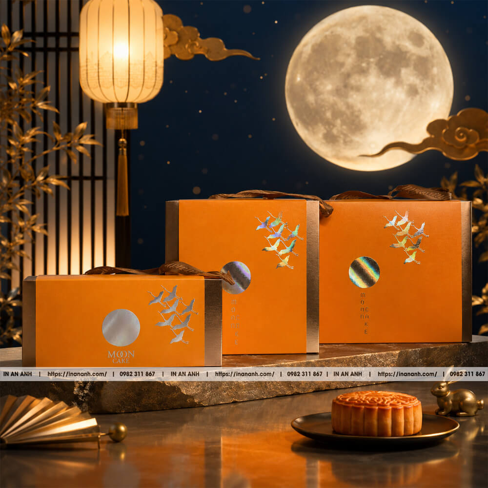 Hộp Giấy Bánh Trung Thu Dây Lụa Xách - Đủ Size 2, 4, 6 Bánh
