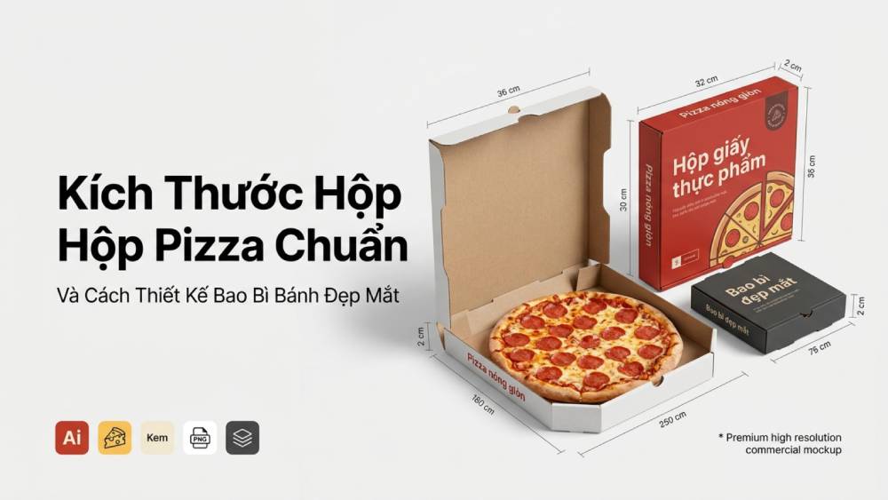 Kích Thước Hộp Pizza Chuẩn Và Cách Thiết Kế Bao Bì Bánh Đẹp Mắt